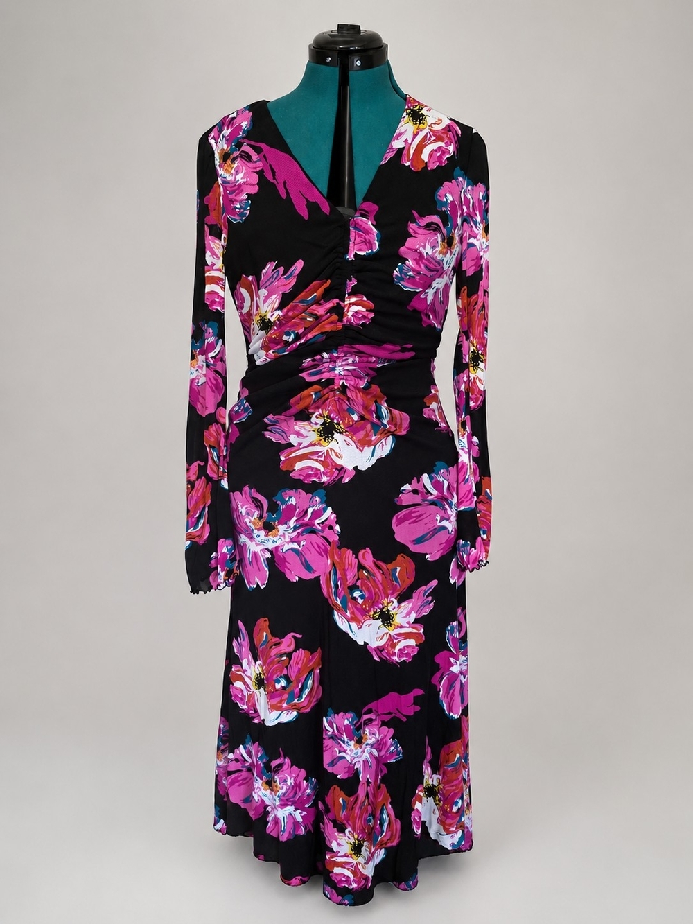 Diane Von Furstenberg Black Dress with Pink Floral Print